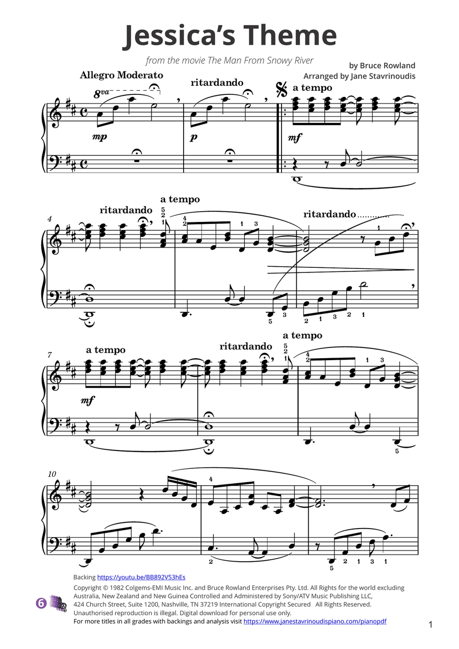 Jessica's Theme (Breaking In The Colt) Piano Solo scores gallery preview page 1