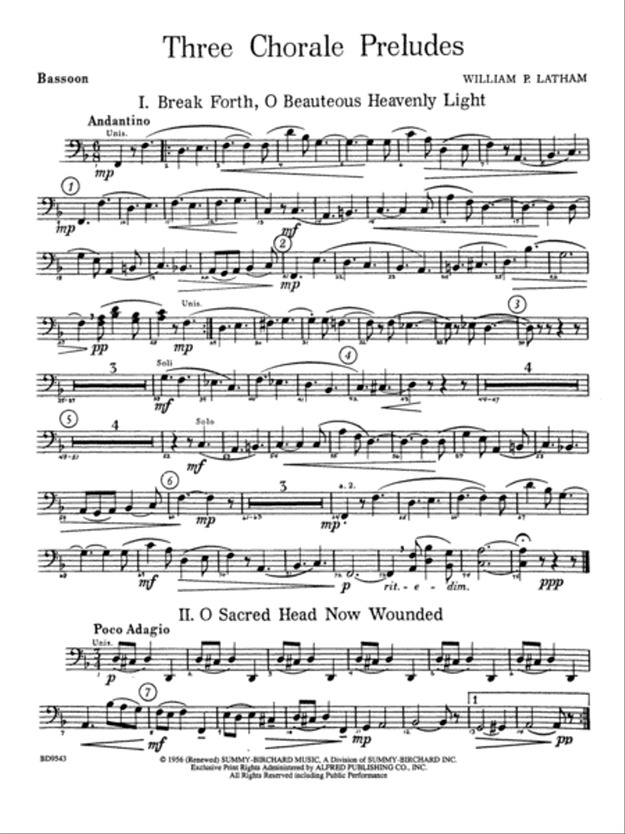 Three Chorale Preludes: Bassoon Concert Band scores gallery preview page 1
