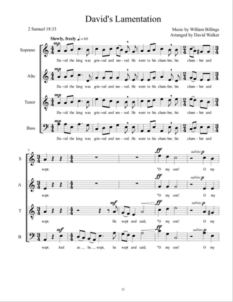 David's Lamentation 4-Part scores gallery preview page 1