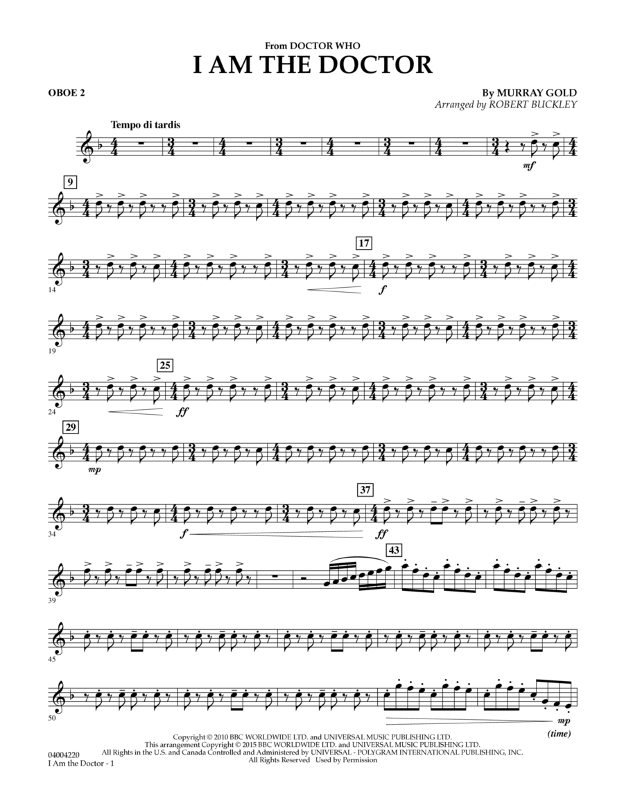 I Am the Doctor (from Doctor Who) - Oboe 2 Oboe scores gallery preview page 1