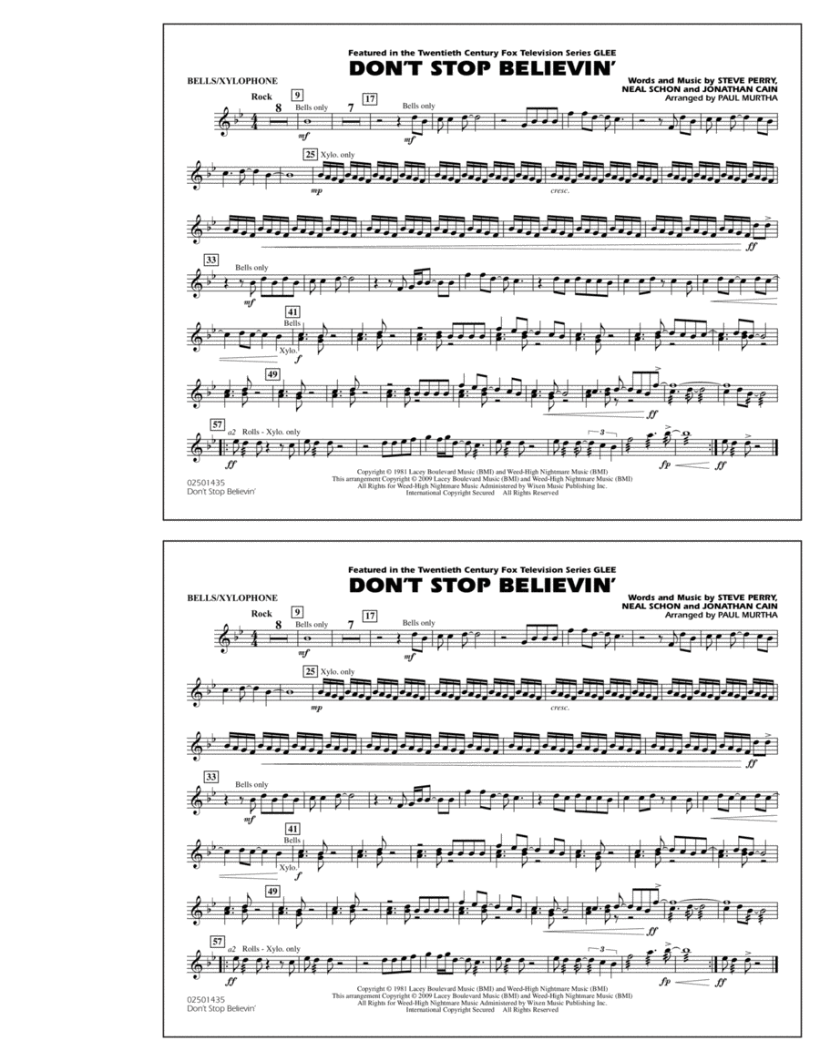 Don't Stop Believin' - Bells/Xylophone Marching Band scores gallery preview page 1