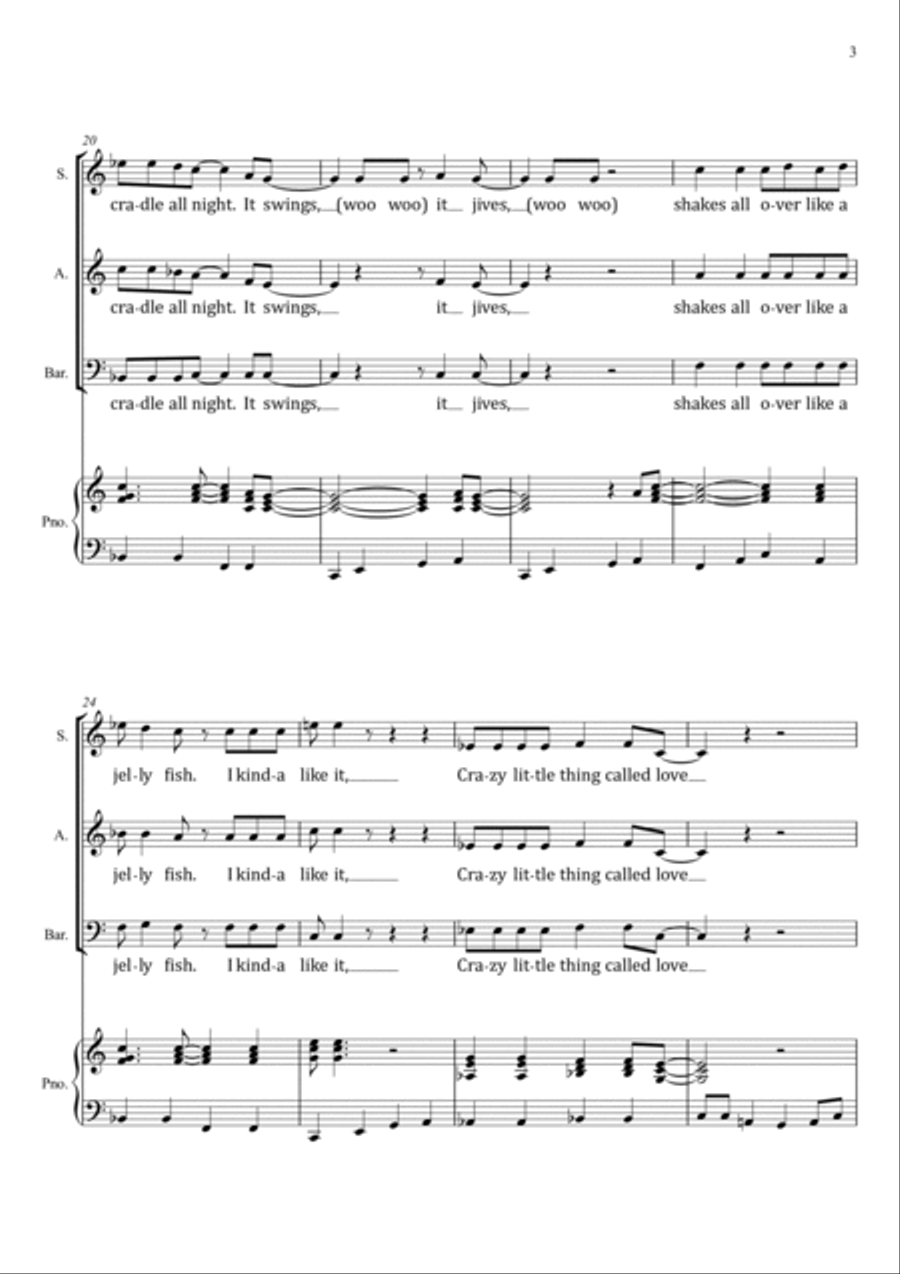 Crazy Little Thing Called Love 3-Part scores gallery preview page 3
