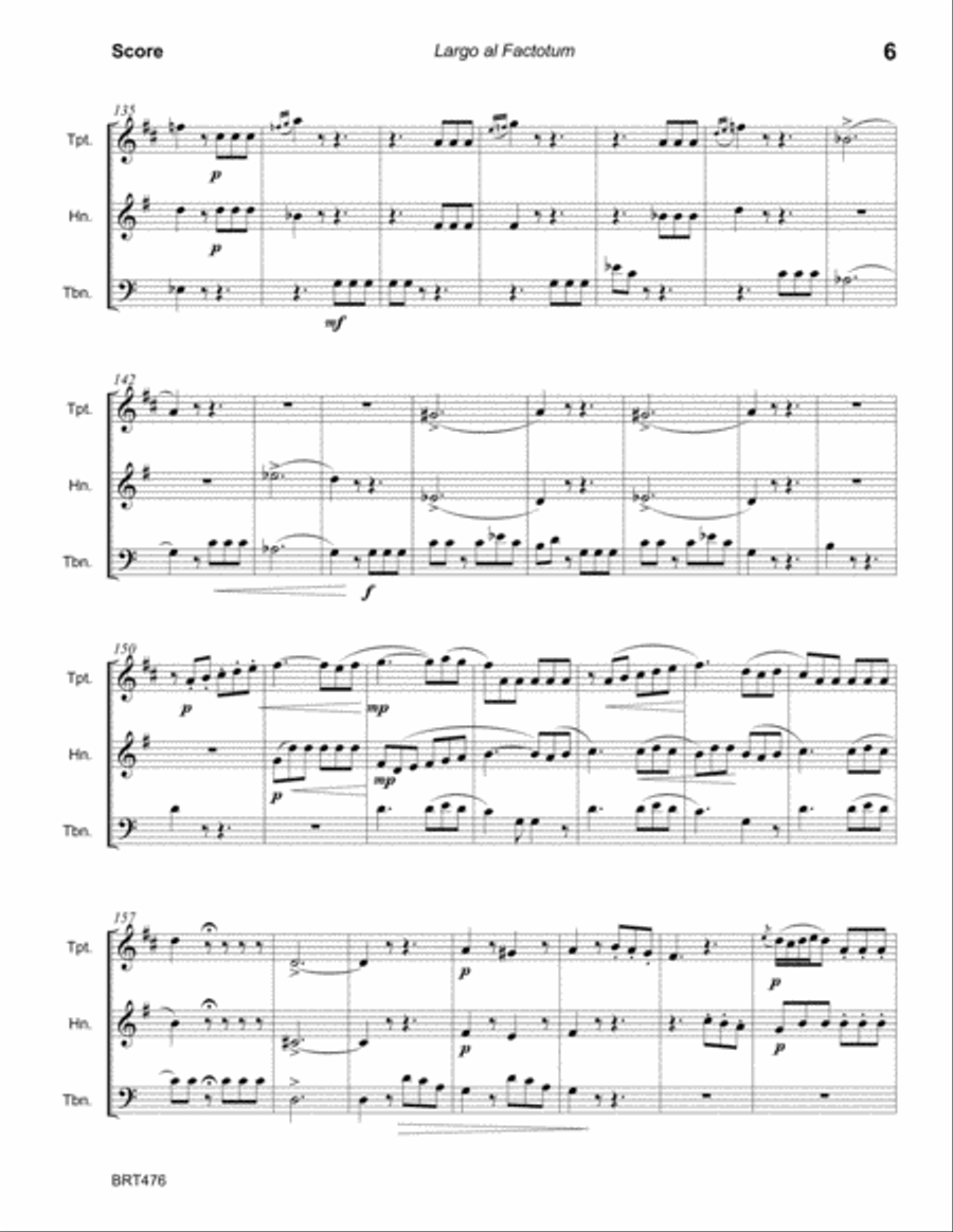 LARGO AL FACTOTUM (the Barber of Seville) for BRASS TRIO (unaccompanied) Brass Trio scores gallery preview page 6