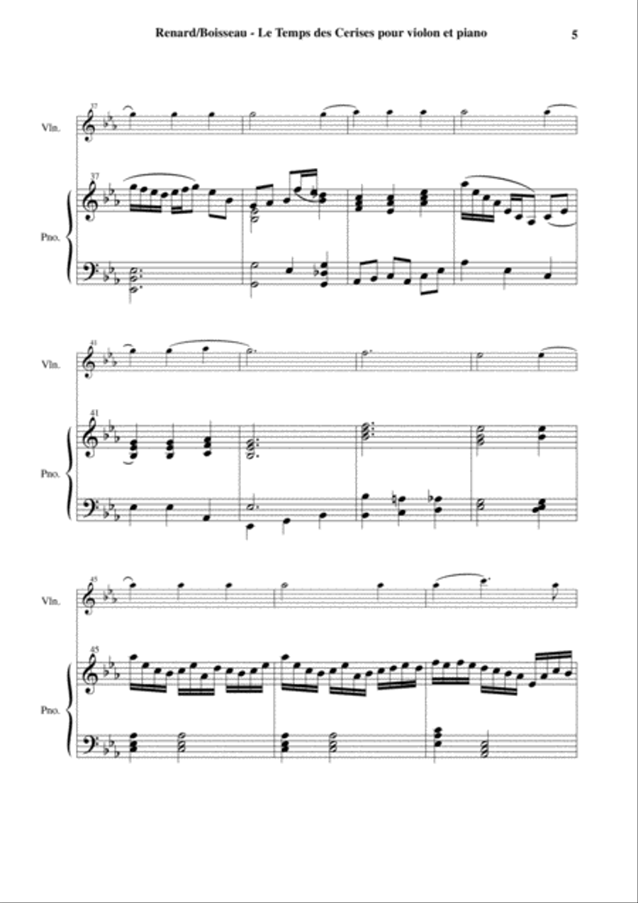 Antoine Renard: Le Temps des Cerises, arranged for violin and piano Violin Solo scores gallery preview page 5