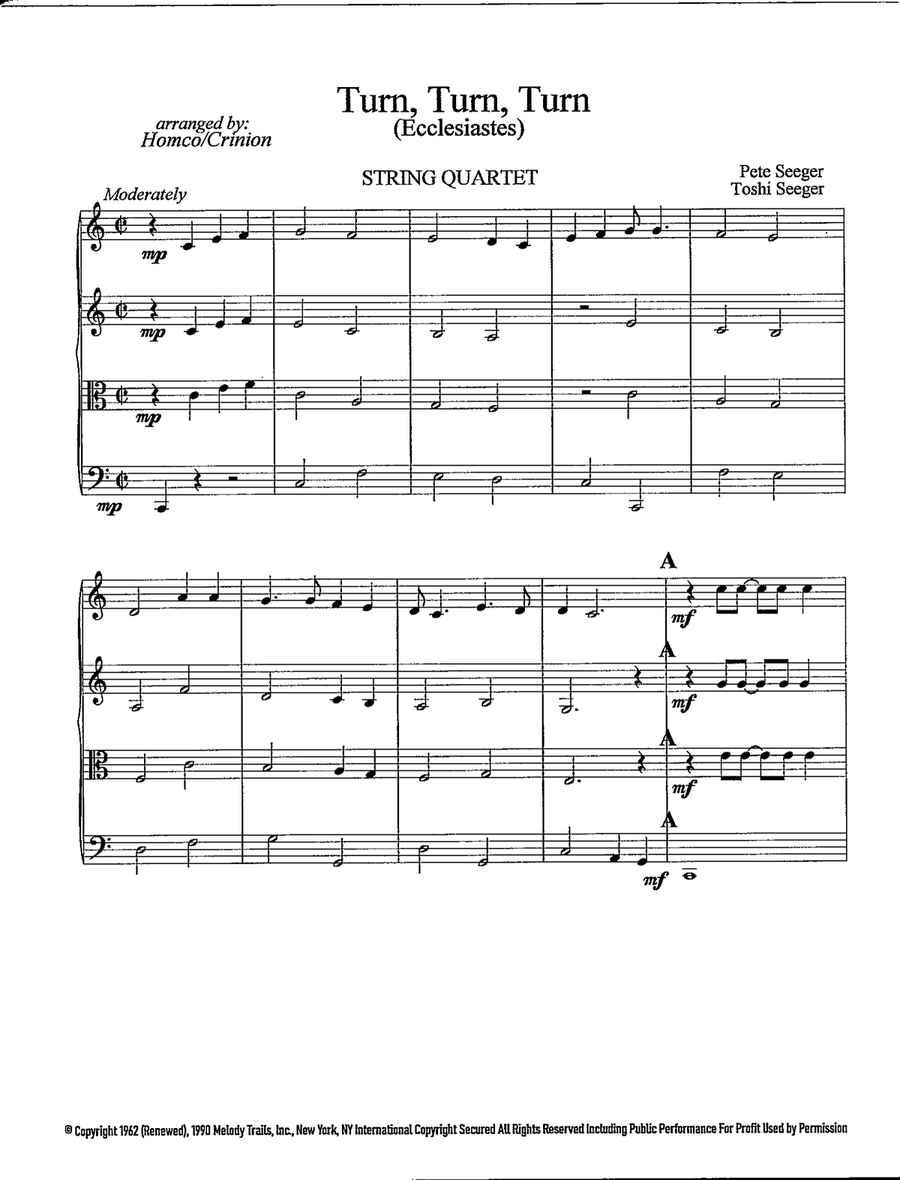 Turn! Turn! Turn! (To Everything There Is A Season) String Quartet scores gallery preview page 2