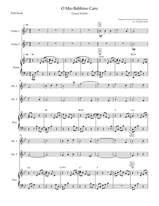 O Mio Babbino Caro (Puccini) for Violin Duo & Piano Accompaniment with Chords