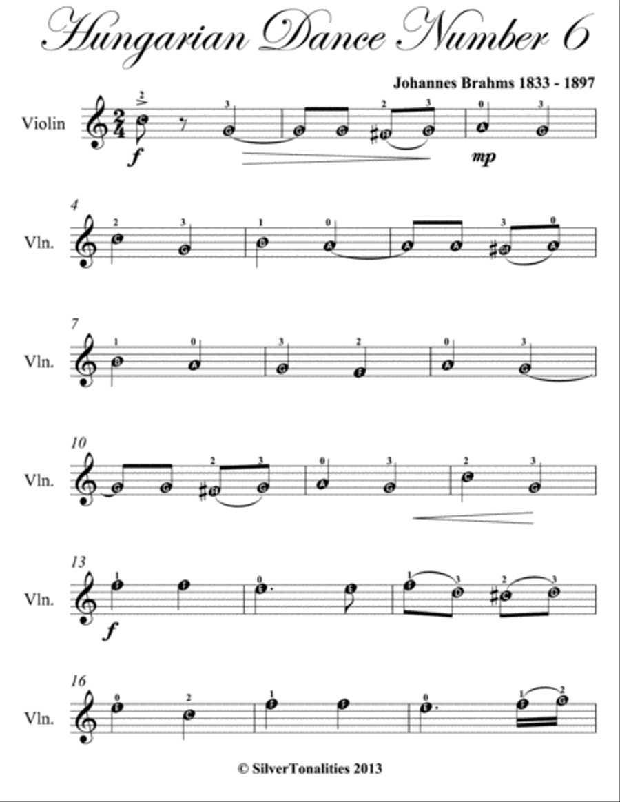 Hungarian Dance Number 6 Easy Violin Sheet Music Violin Solo scores gallery preview page 2