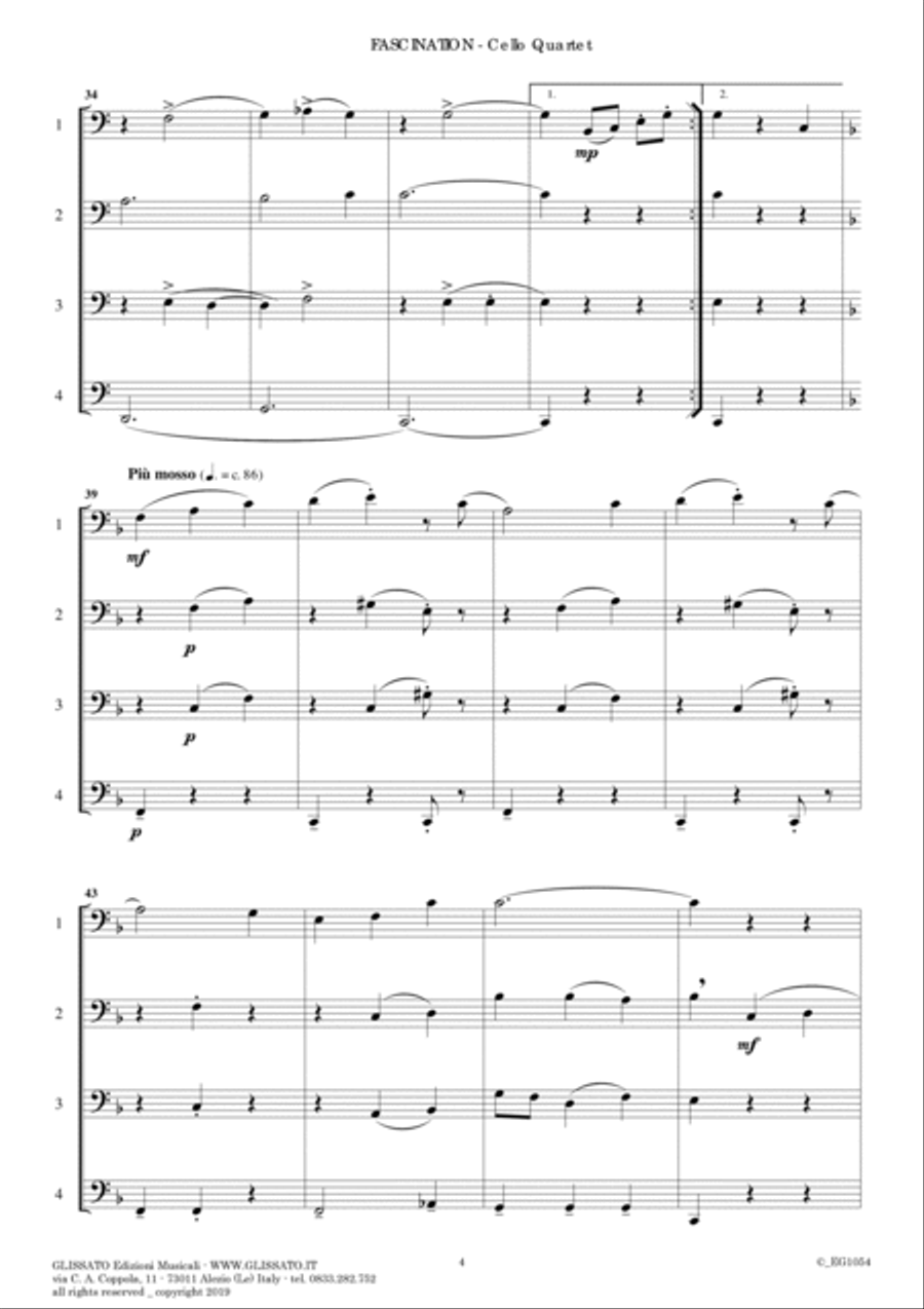 Fascination (Gypsy Waltz) for Cello Quartet (score and parts) String Quartet scores gallery preview page 6