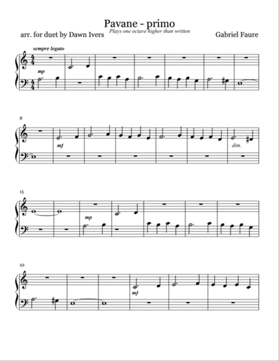 Pavane Op. 50, Gabriel Faure - piano duet Easy Piano scores gallery preview page 2