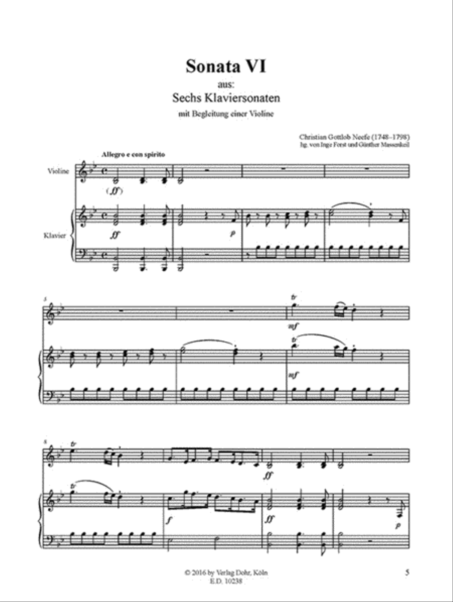 Sonate Nr. 6 für Violine und Klavier B-Dur (aus: Sechs Klaviersonaten mit Begleitung einer Violine) Violin Solo scores gallery preview page 2