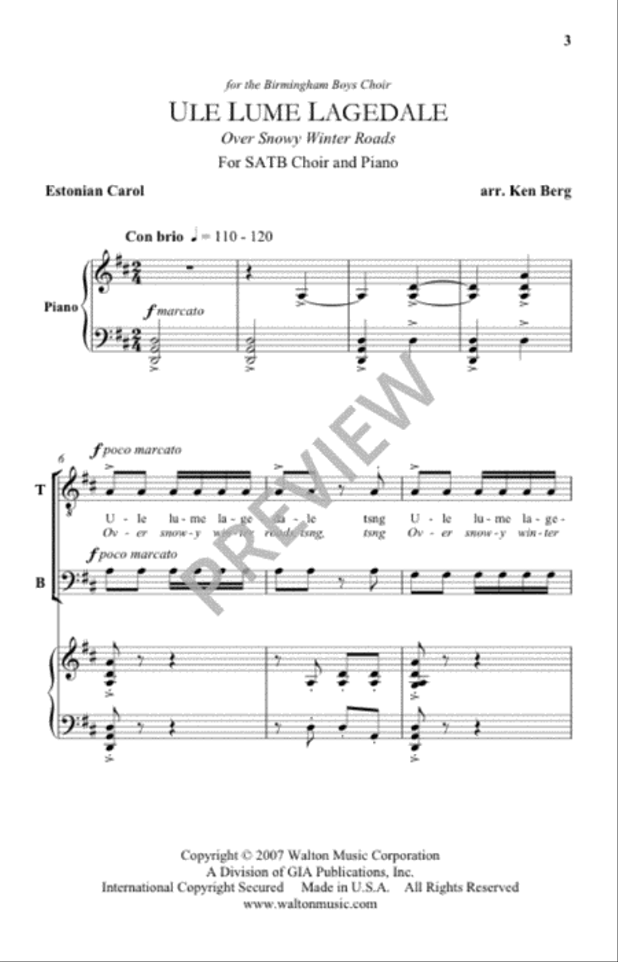Ule Lume Lagedale (Over Snowy Winter Roads) 4-Part scores gallery preview page 2