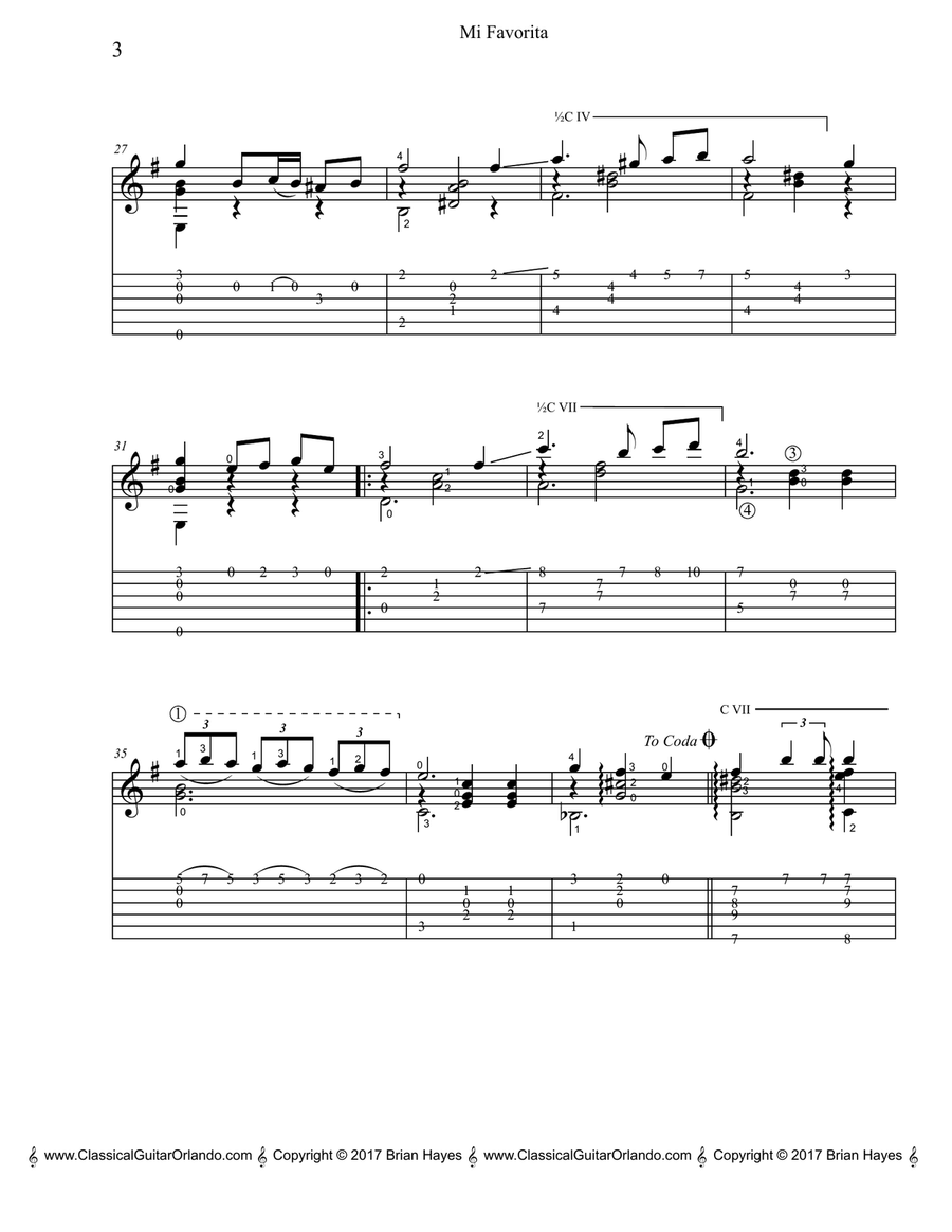 Mi Favorita (a 19th century mazurka) (with Tablature) Classical Guitar scores gallery preview page 4