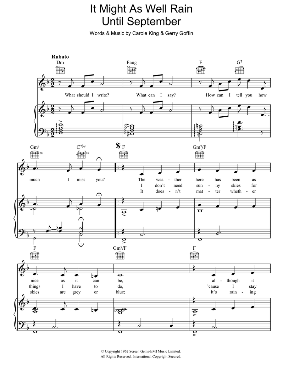 It Might As Well Rain Until September Piano, Vocal, Guitar scores gallery preview page 1