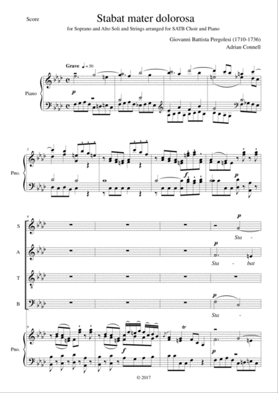 Pergolesi Stabat Mater arrangement of the first movement for SATB choir and piano (or organ) 4-Part scores gallery preview page 1