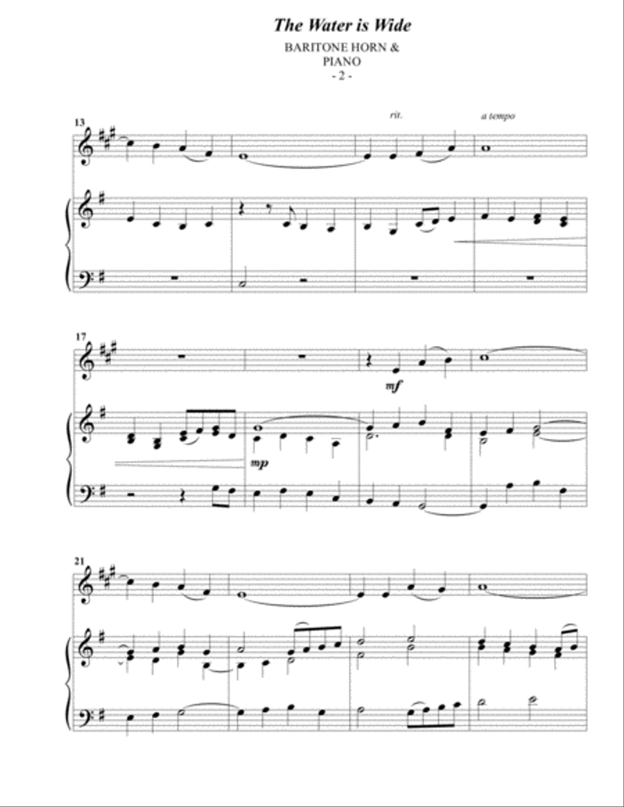 The Water is Wide for Baritone Horn & Piano Baritone Horn TC scores gallery preview page 2