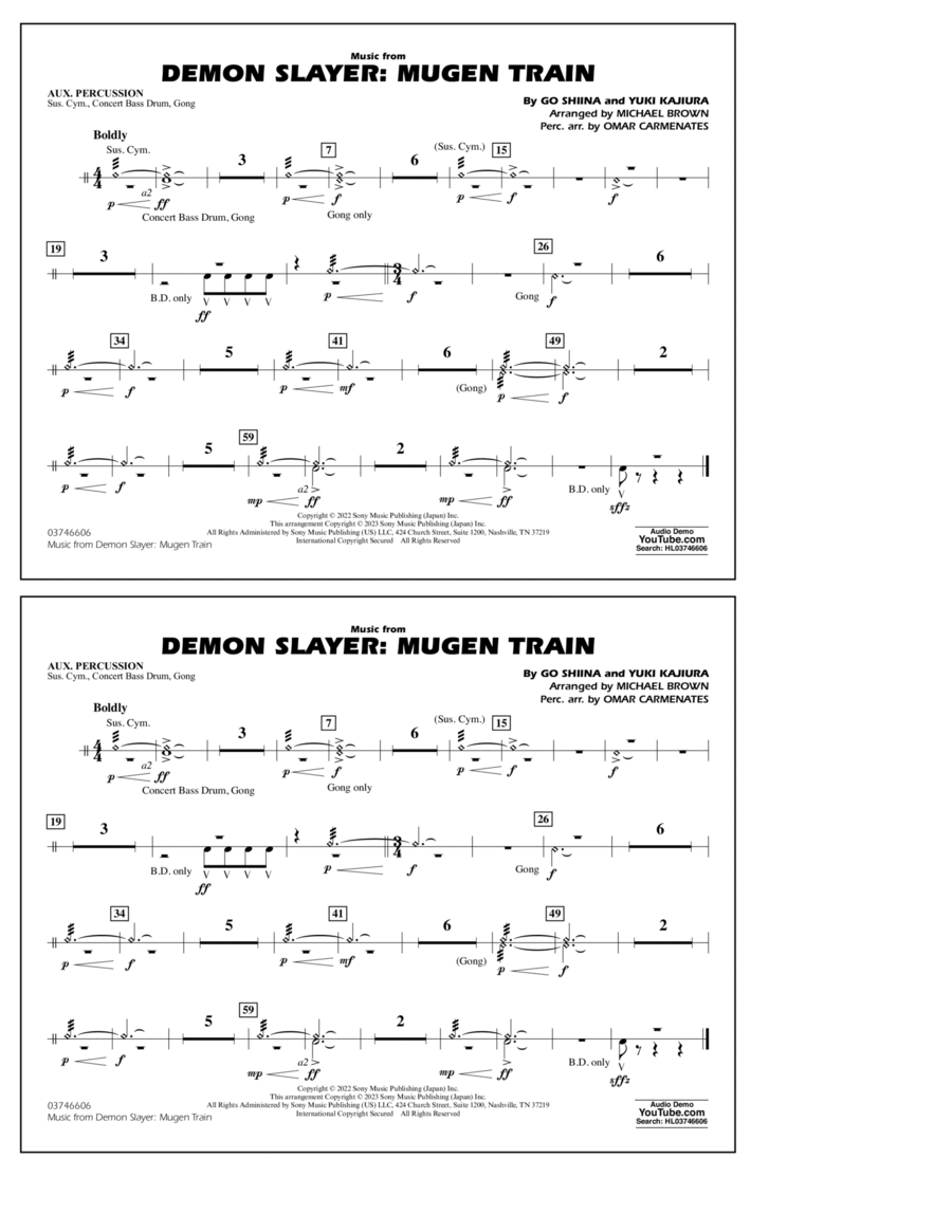 Music from Demon Slayer: Mugen Train - Aux Percussion Marching Band scores gallery preview page 1