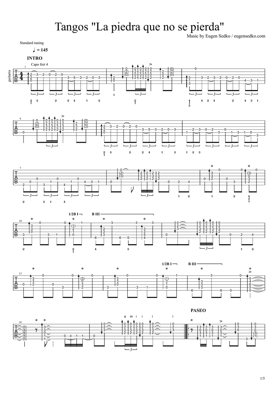 La Piedra Que No Se Pierda (Tangos) by Eugen Sedko, flamenco guitar tabs image number null