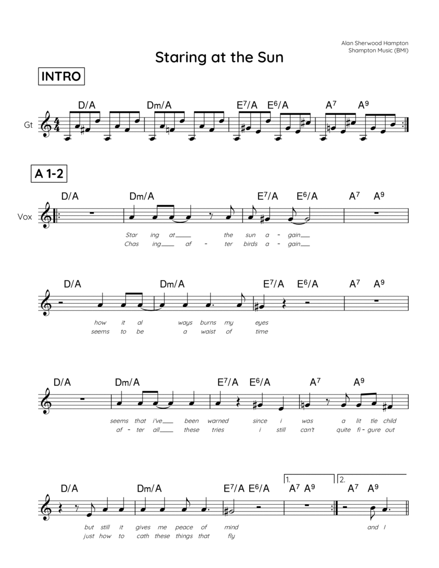 Staring at the Sun Piano scores gallery preview page 1
