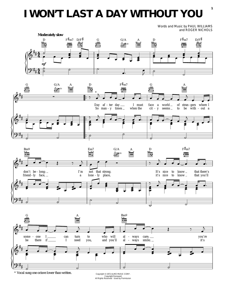 I Won't Last A Day Without You Acoustic Guitar scores gallery preview page 1