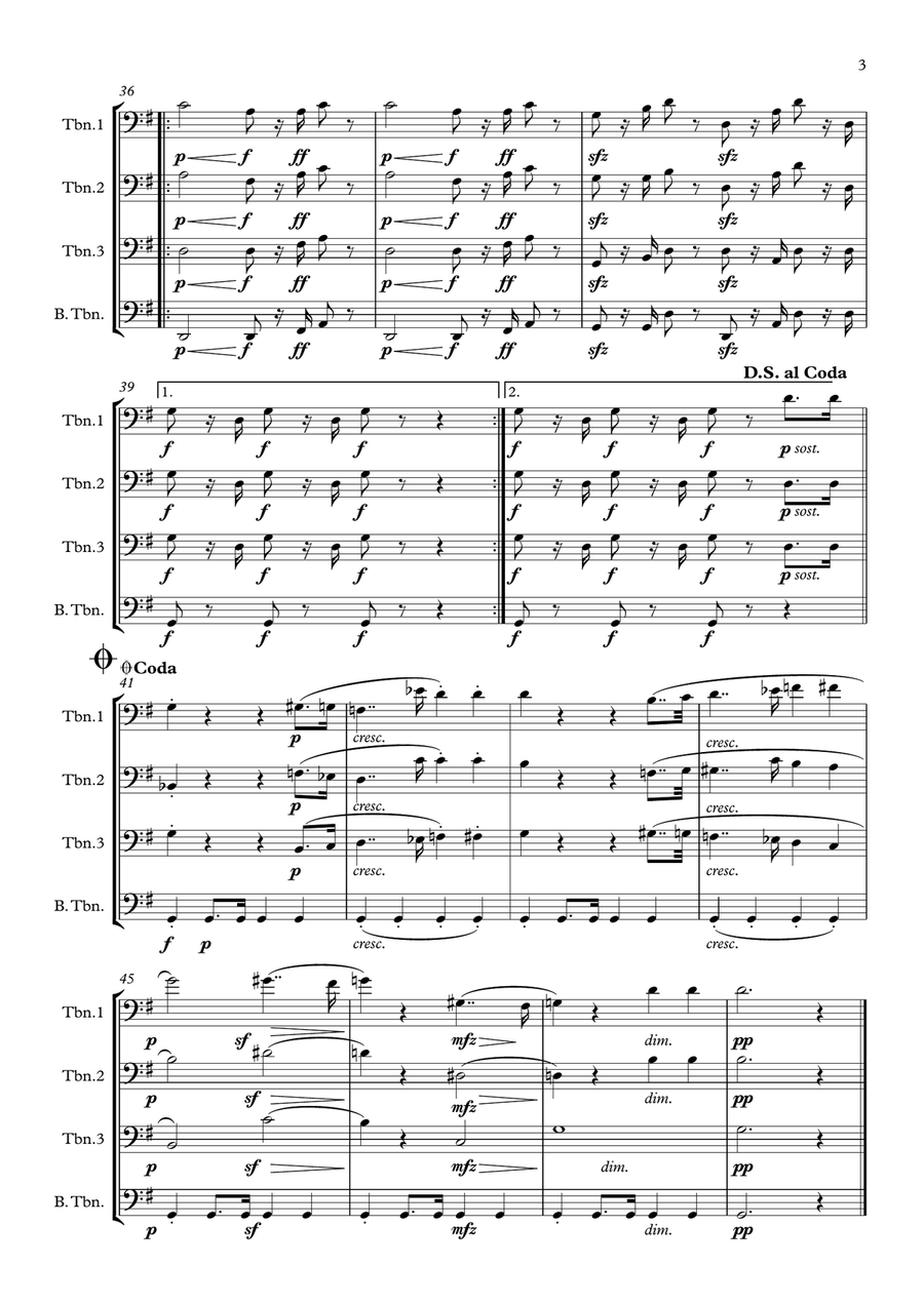 Beethoven: Piano Sonata No.12 in Ab Op.26 Mvt.III Funeral March for a Dead Hero - trombone quartet Brass Quartet scores gallery preview page 3
