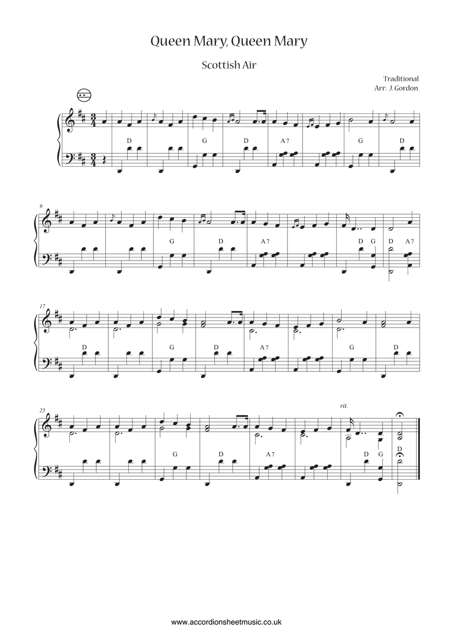 Queen Mary, Queen Mary Queen Mary, Queen Mary Accordion scores gallery preview page 1