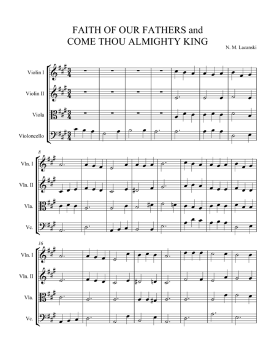 Faith Of Our Fathers and Come Thou Almighty King String Quartet scores gallery preview page 1