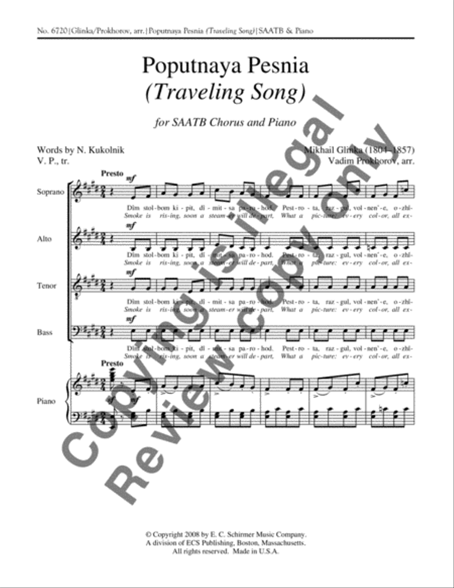 Poputnaya Pesnia (Traveling Song) 4-Part scores gallery preview page 8