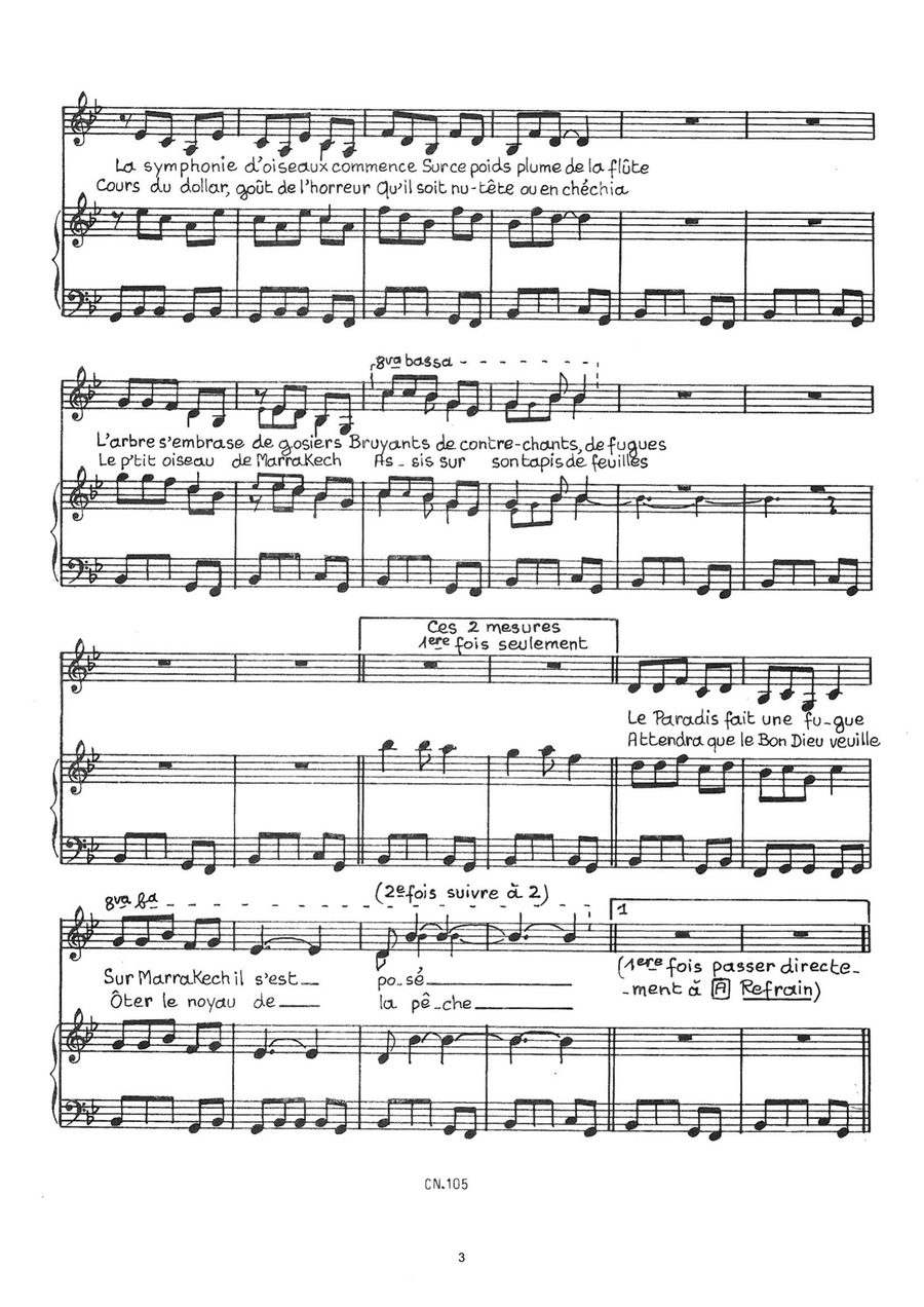 Petit Oiseau De Marrakech Piano, Vocal scores gallery preview page 3
