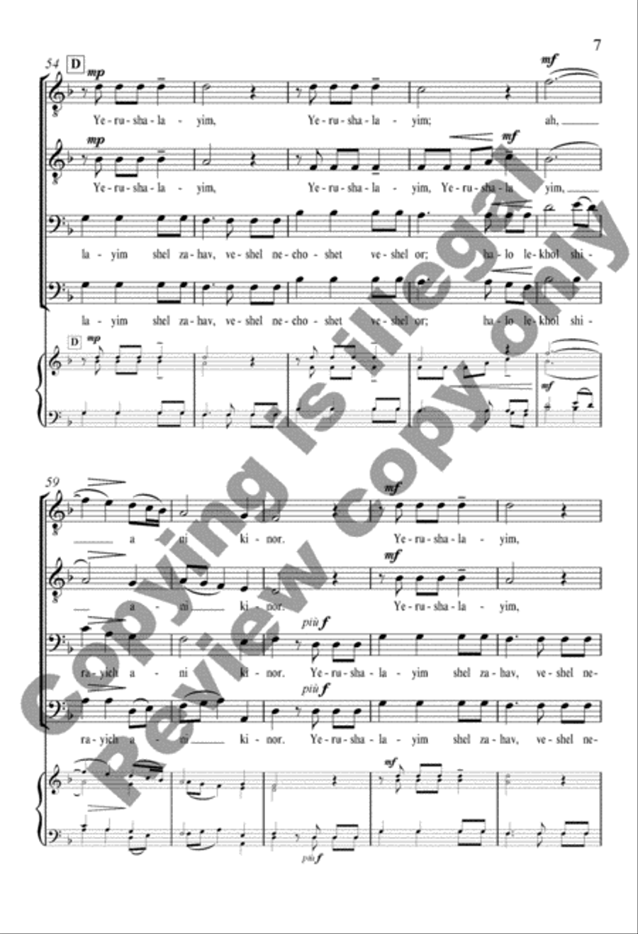 Yerushalayim Shel Zahav: (Jerusalem of Gold) TTBB scores gallery preview page 22