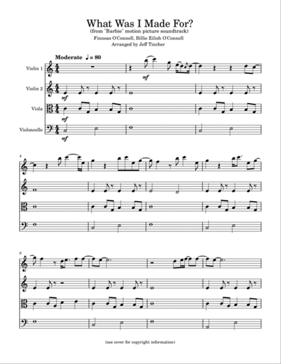 What Was I Made For? String Quartet scores gallery preview page 2
