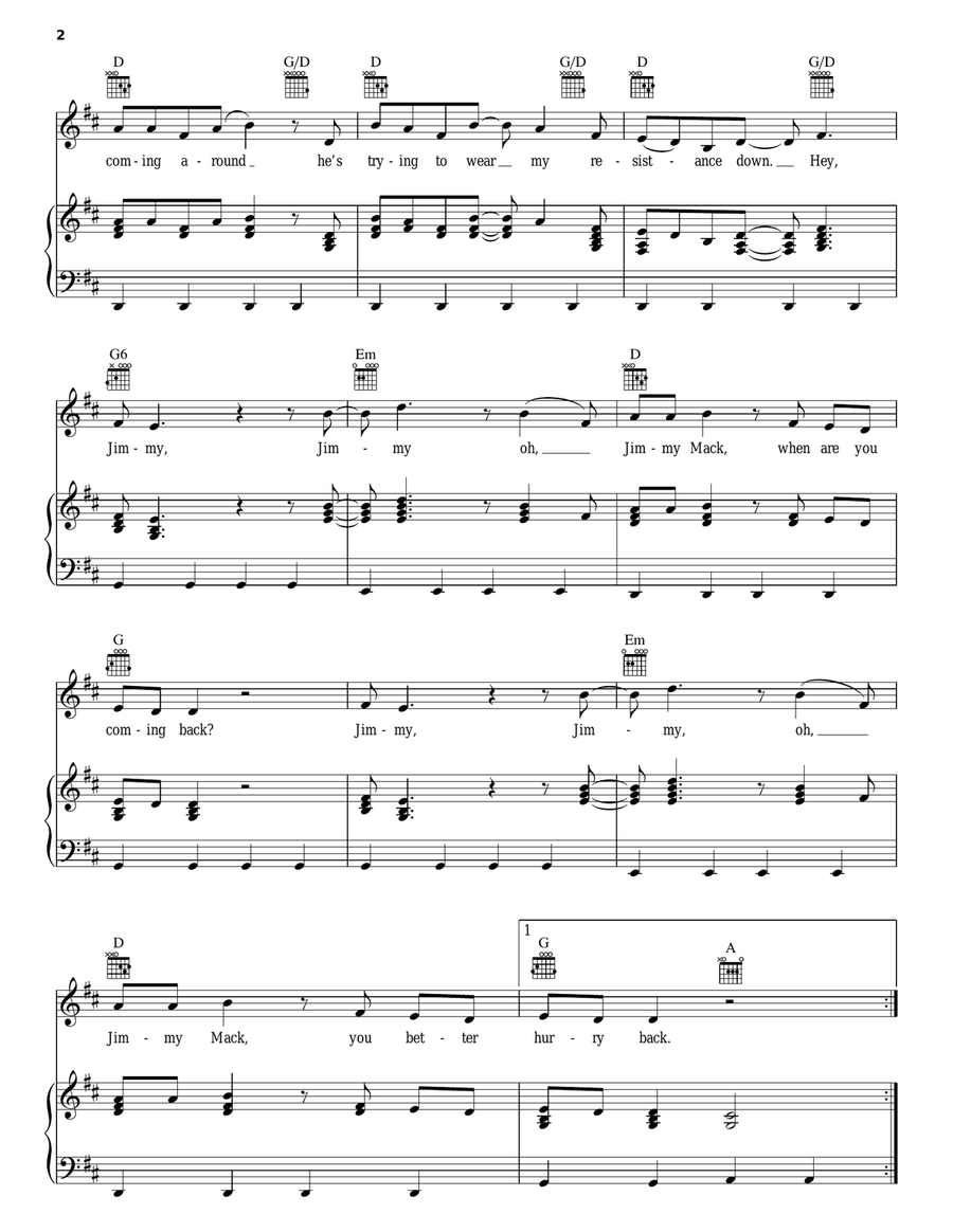 Jimmy Mack Piano, Vocal, Guitar scores gallery preview page 2