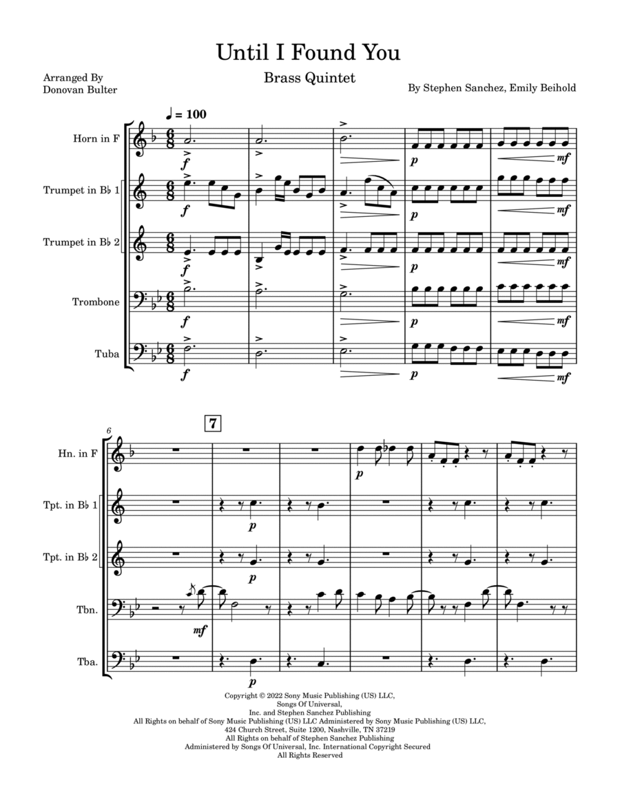 Until I Found You Brass Quintet scores gallery preview page 1