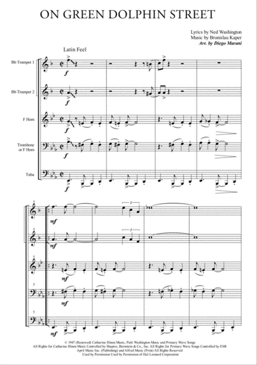 On Green Dolphin Street Brass Ensemble scores gallery preview page 3