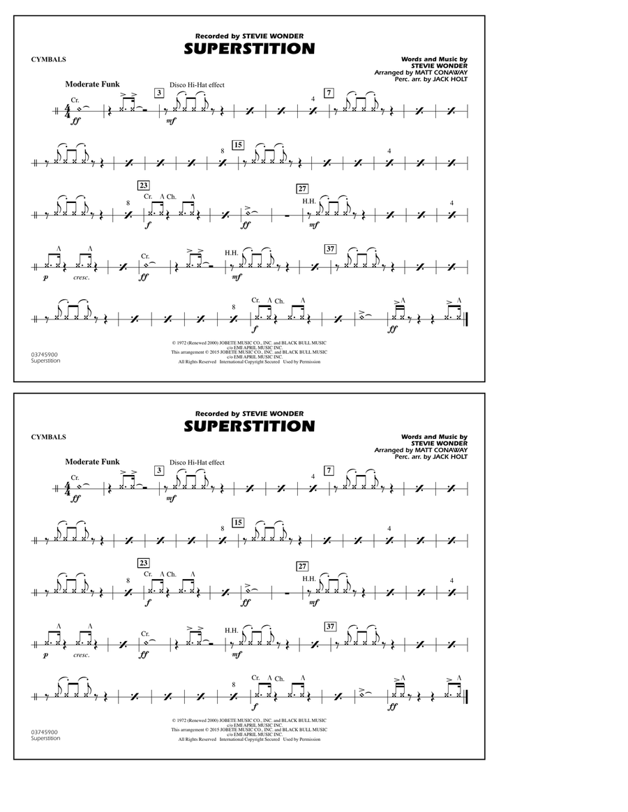 Superstition - Cymbals Marching Band scores gallery preview page 1