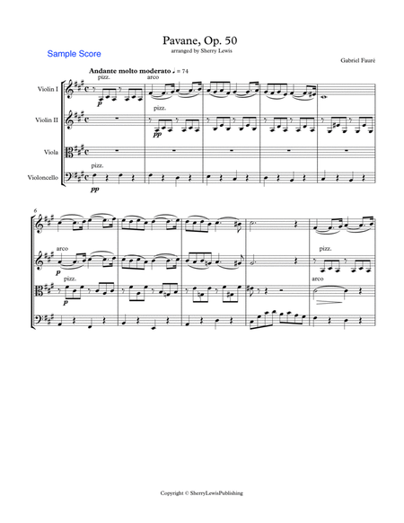 PAVANE Op. 50 by Fauré String Quartet, Intermediate Level for 2 violins, viola and cello image number null