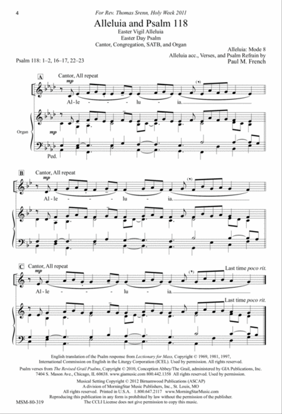 Alleluia and Psalm 118 (Easter Vigil Alleluia & Easter Day Psalm) 4-Part scores gallery preview page 2