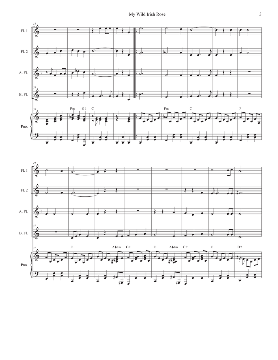 My Wild Irish Rose (Flute Choir and Piano) Flute Choir scores gallery preview page 3