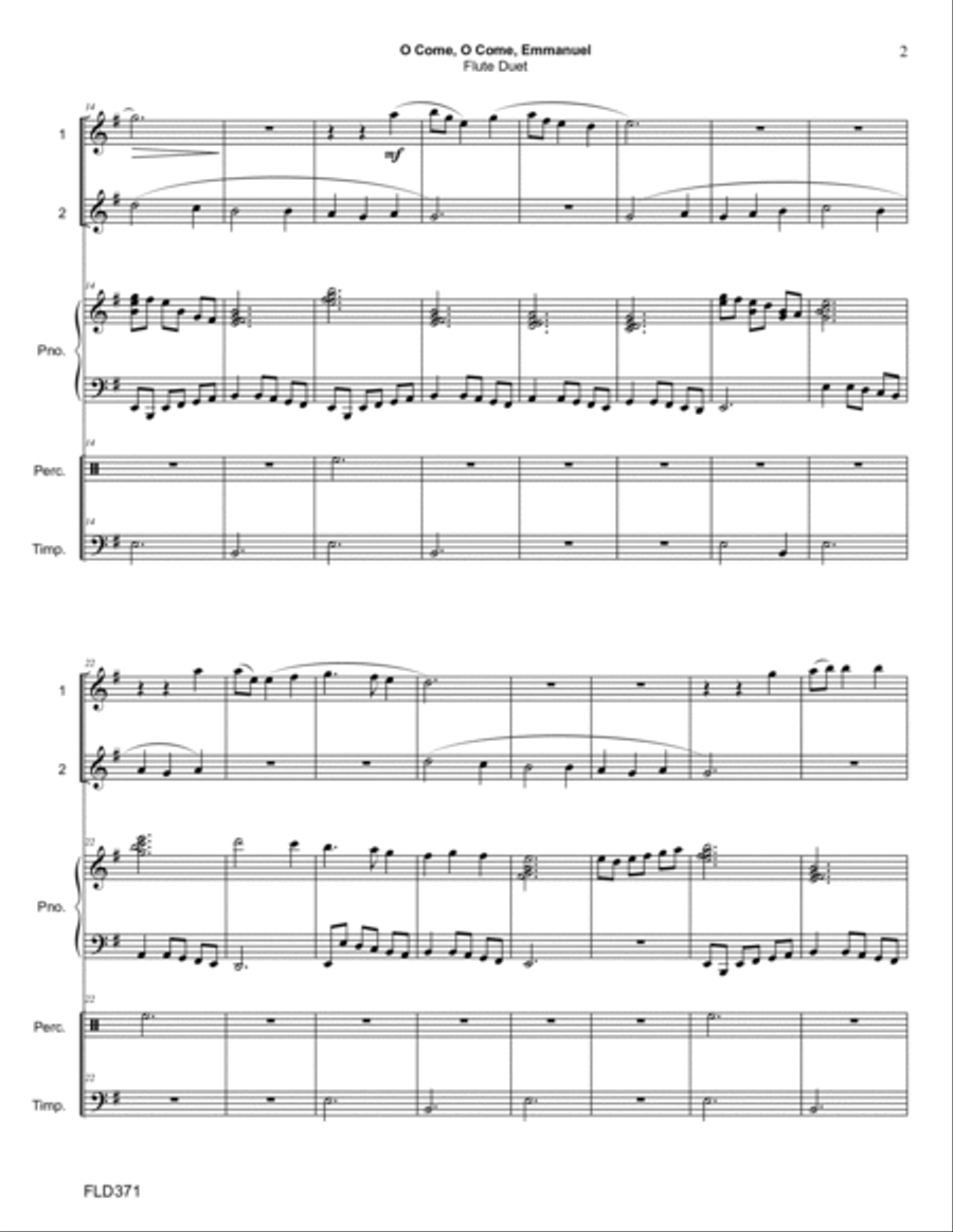 O COME, O COME EMMANUEL/COME THOU LONG-EXPECTED JESUS - FLUTE DUET with Piano & optional Percussion Flute Duet scores gallery preview page 2
