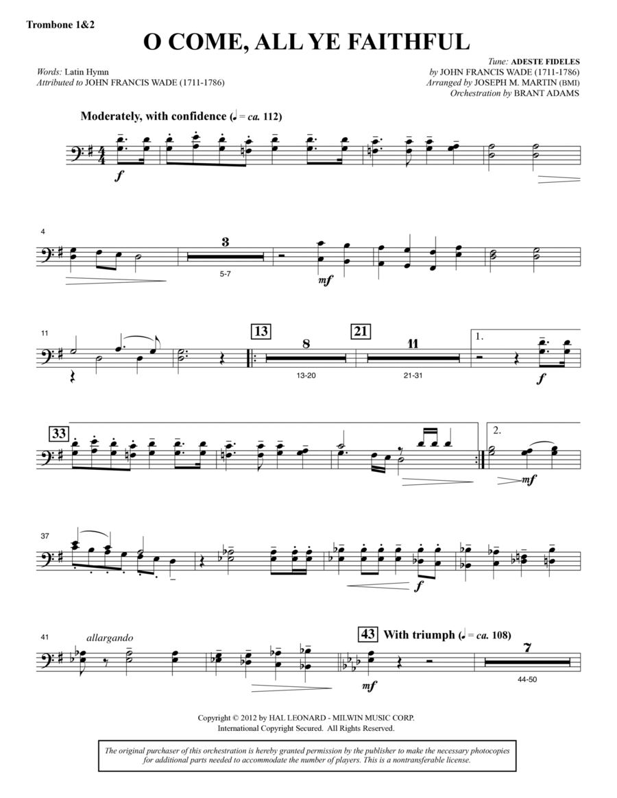 O Come, All Ye Faithful (from Carols For Choir And Congregation) - Trombone 1 & 2 Choir scores gallery preview page 1