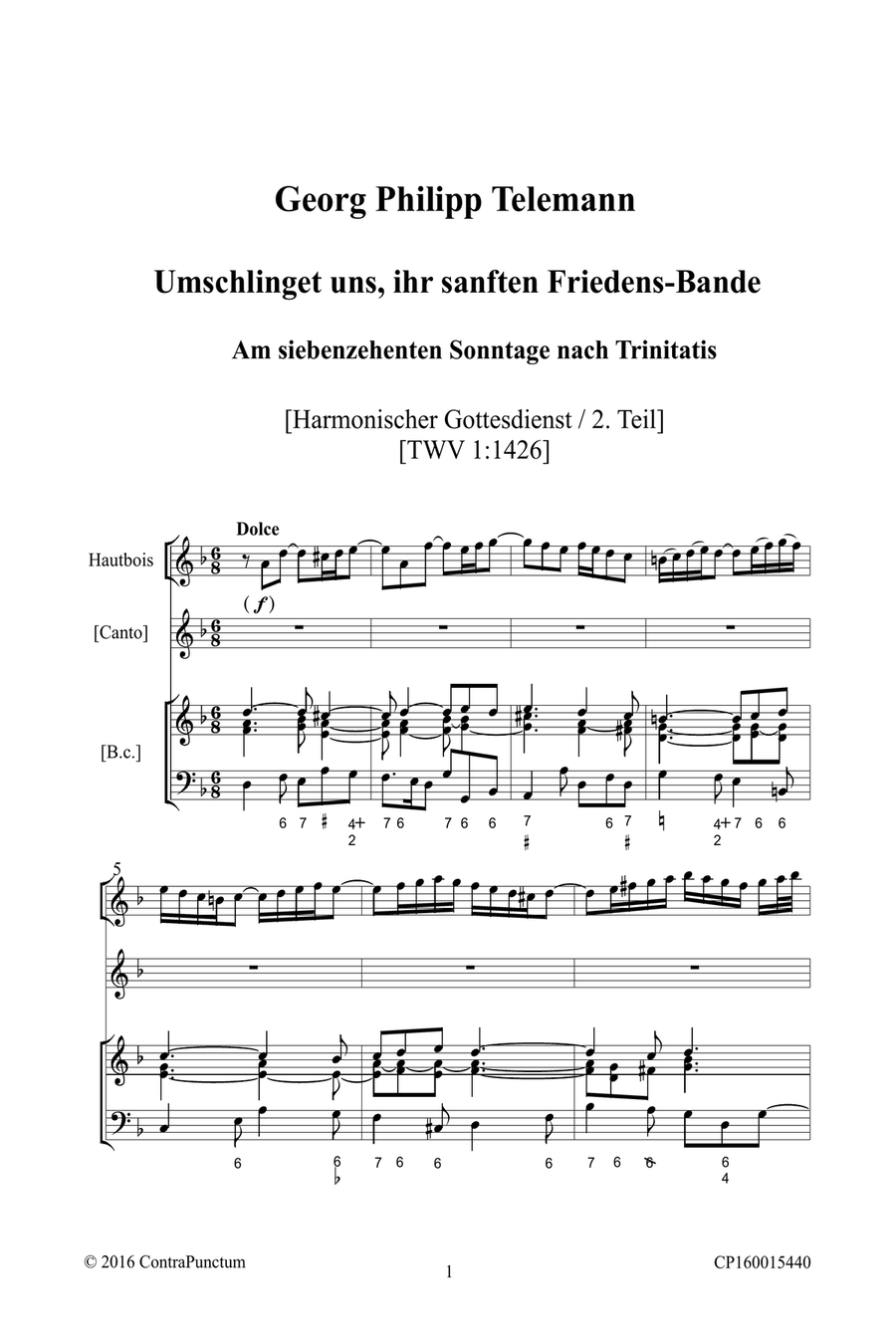 Harmonischer Gottesdienst TWV 1:1426 Umschlinget uns, ihr sanften Friedens-Bande! Oboe Solo scores gallery preview page 5