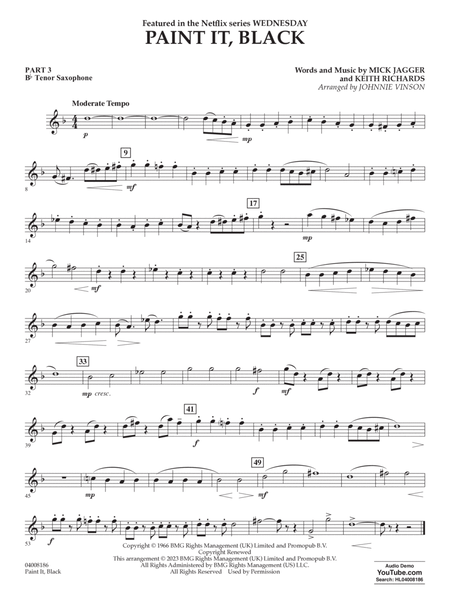 Paint It, Black (arr. Johnnie Vinson) - Pt.3 - Bb Tenor Saxophone
