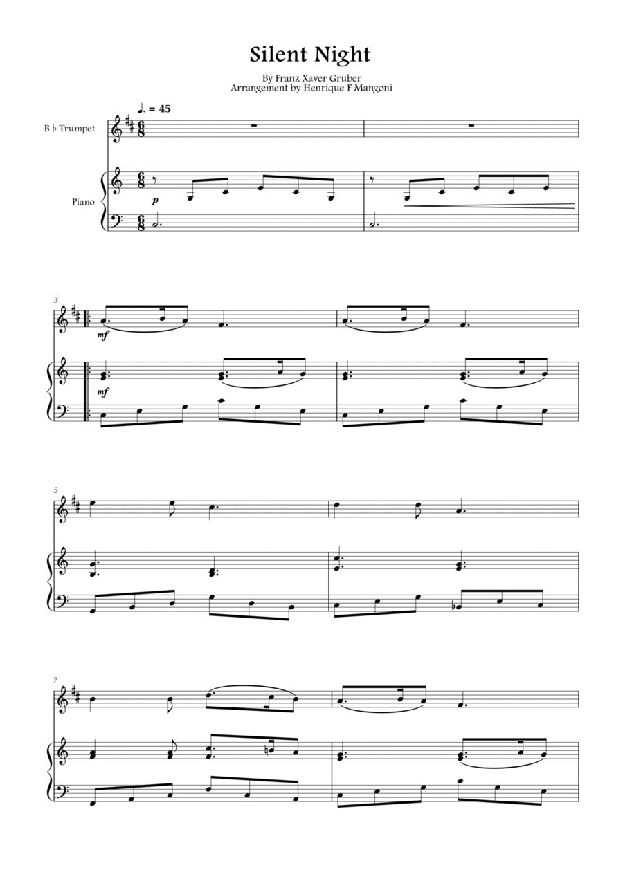 Silent Night (Stille Nacht) B-Flat Trumpet scores gallery preview page 1