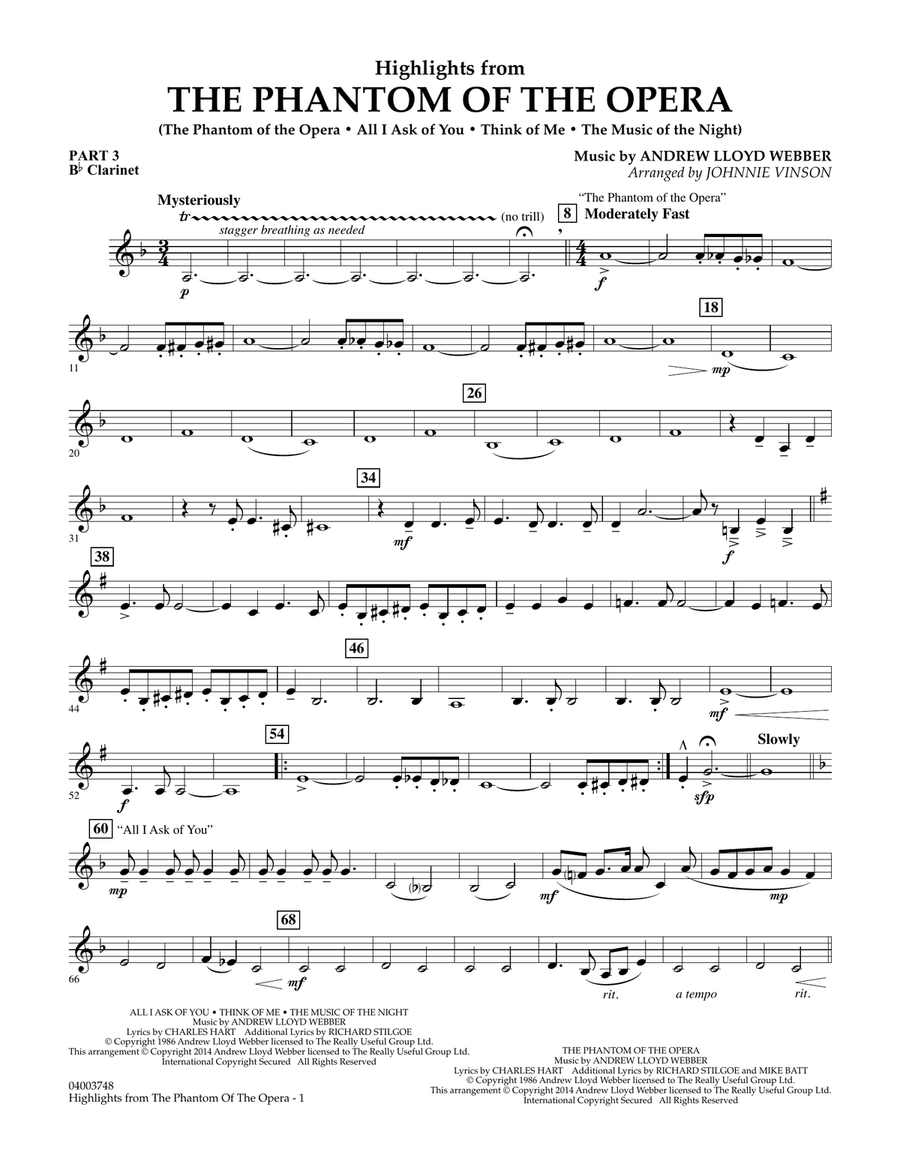 Highlights from The Phantom of the Opera - Pt.3 - Bb Clarinet