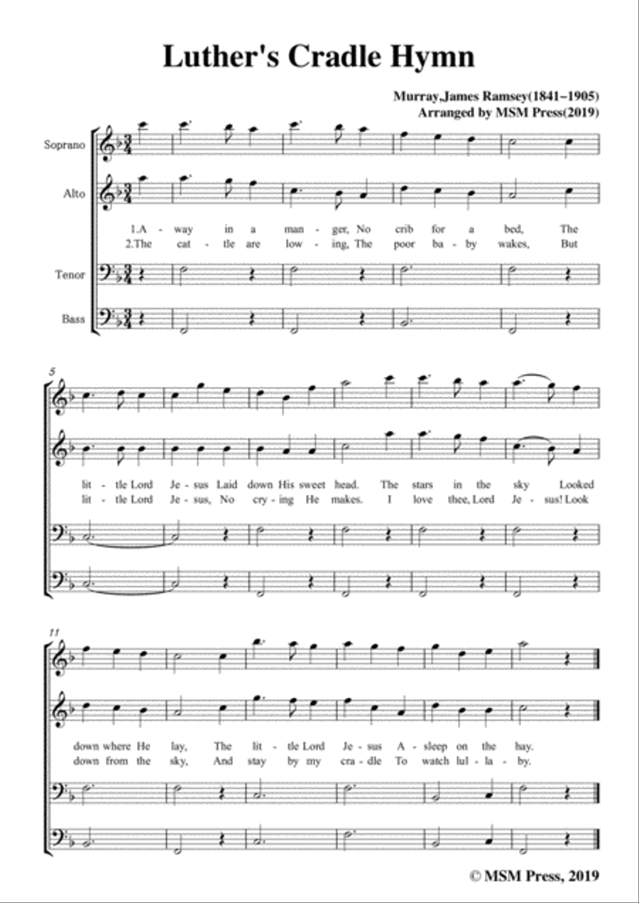 Murray-Luther's cradle hymn(Away in a Manger),in F Major,for Quatre Chorales 4-Part scores gallery preview page 3