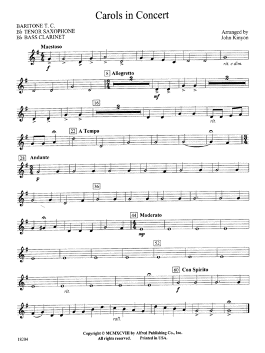 Carols in Concert: Baritone T.C. Concert Band scores gallery preview page 1