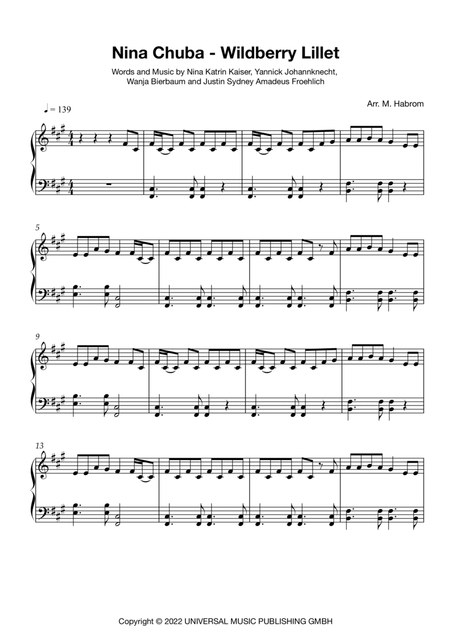 Wildberry Lillet Easy Piano scores gallery preview page 1