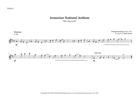 Armenian National Anthem for String Orchestra (MFAO World National Anthem Series) image number null