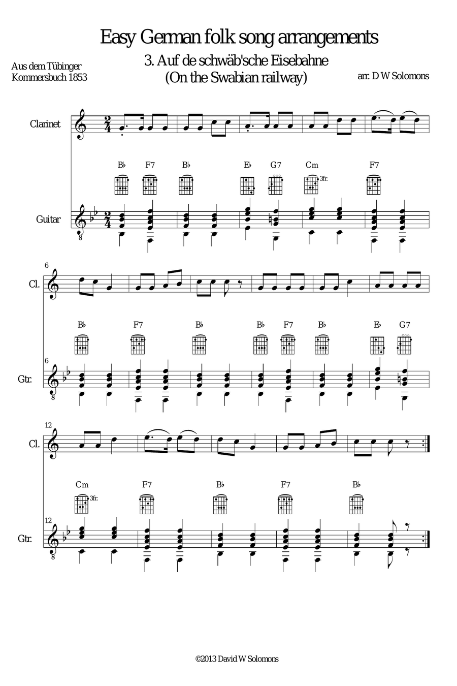 Railway Song (Auf de schwäb'sche Eisebahne) for clarinet and guitar Clarinet scores gallery preview page 2