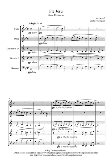 Faure: Requiem Op.48: IV. Pie Jesu - wind quintet image number null