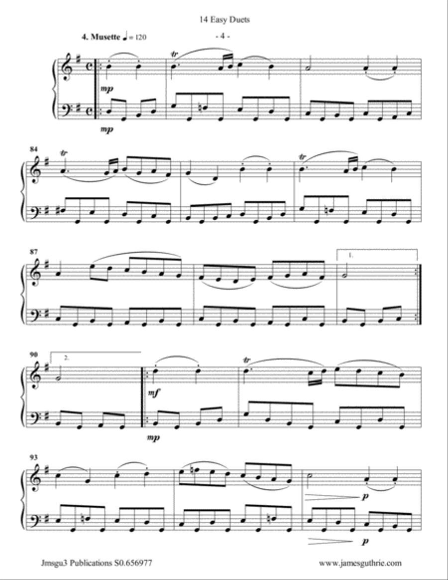 Bach: 14 Easy Duets for Bass Flute & Cello Flute scores gallery preview page 4